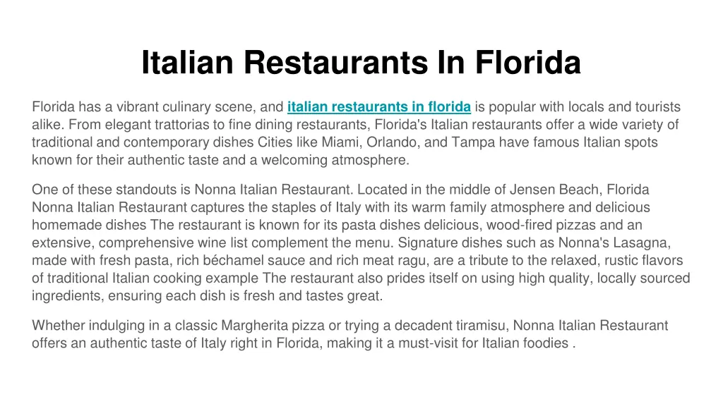 italian restaurants in florida