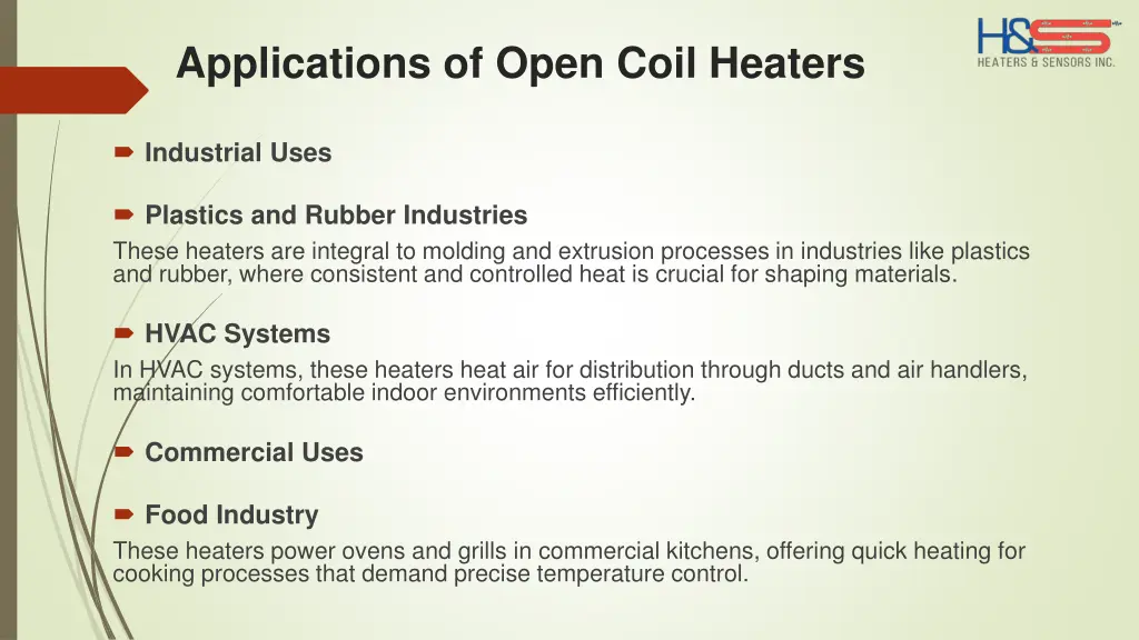 applications of open coil heaters
