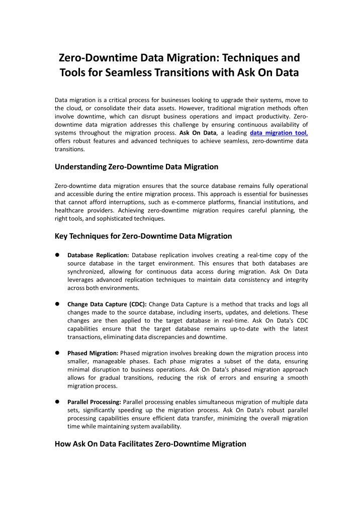 zero downtime data migration techniques and tools