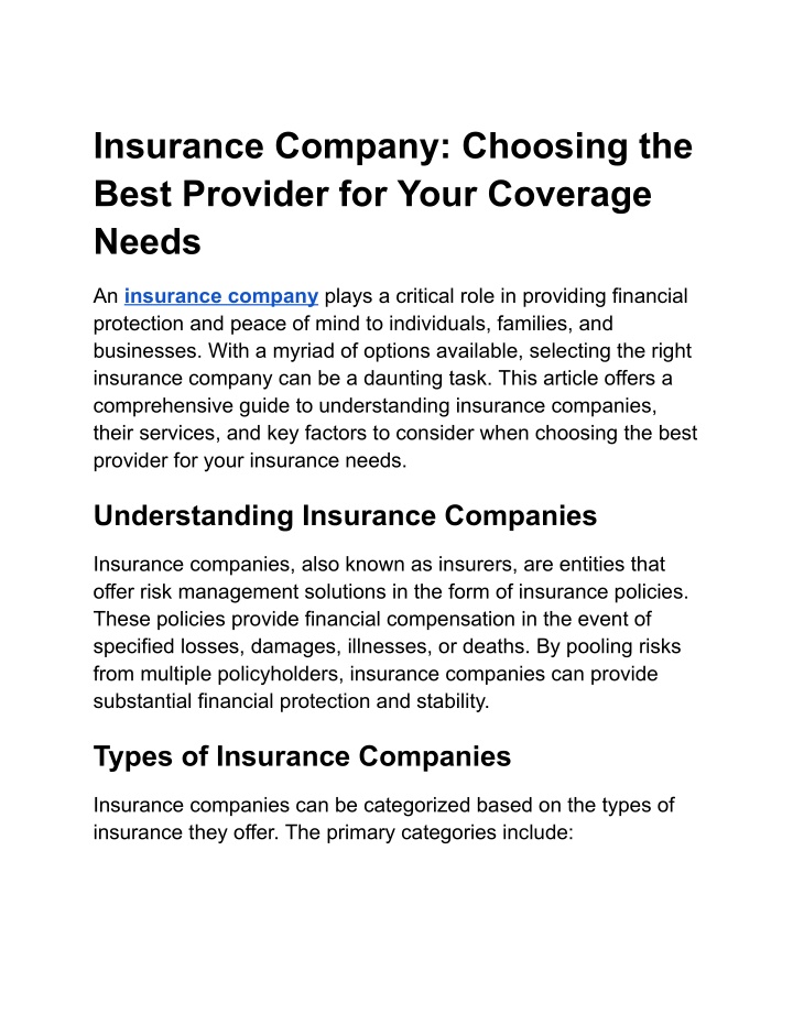 insurance company choosing the best provider