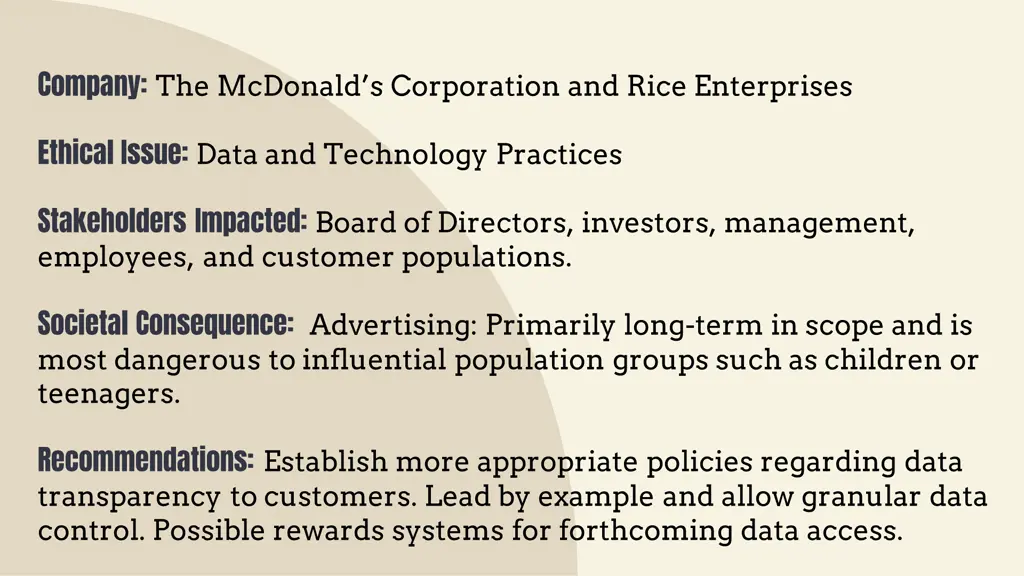 company the mcdonald s corporation and rice