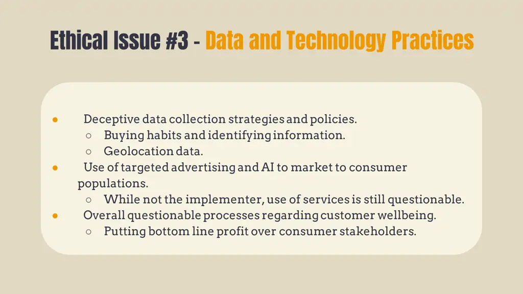 ethical issue 3 data and technology practices