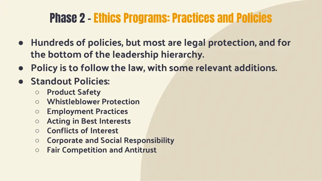 phase 2 ethics programs practices and policies