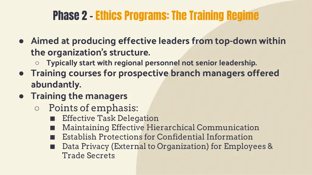 phase 2 ethics programs the training regime