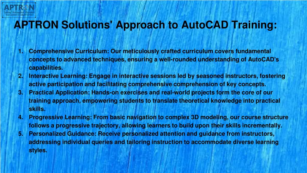 aptron solutions approach to autocad training