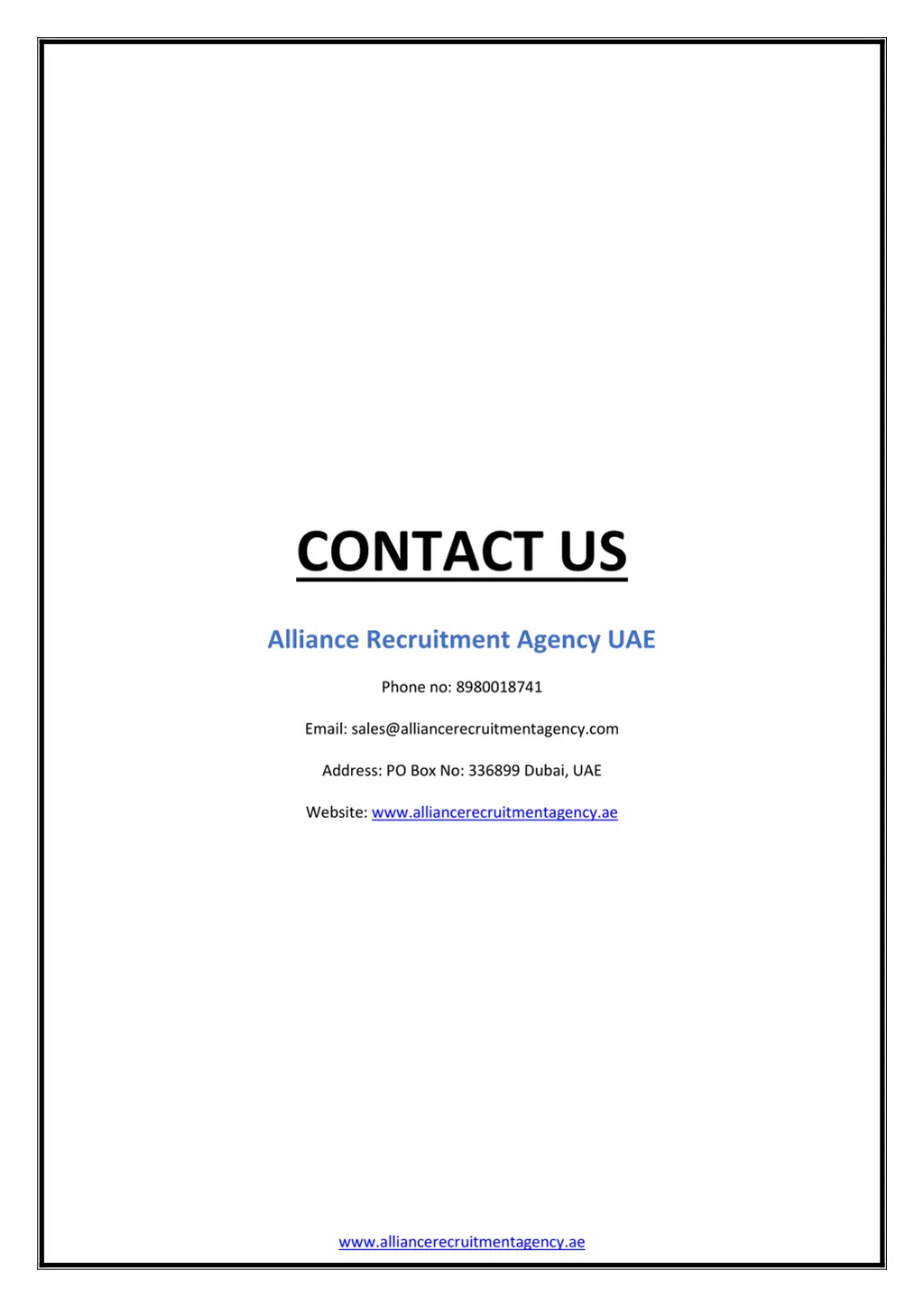 contact us alliance recruitment agency uae