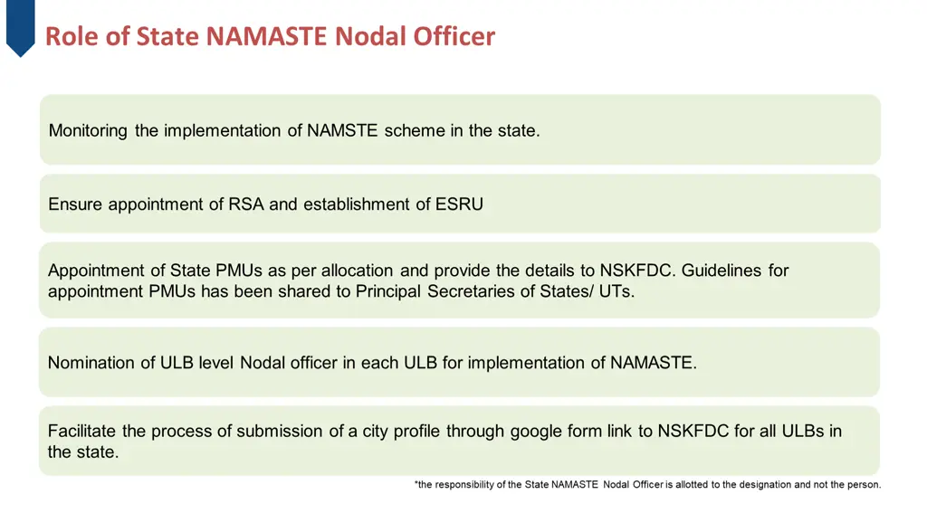 role of state namaste nodal officer