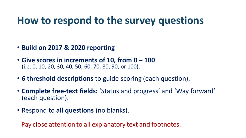 how to respond to the survey questions
