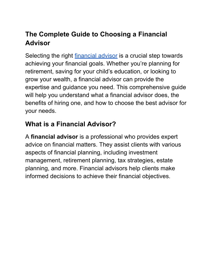 the complete guide to choosing a financial advisor