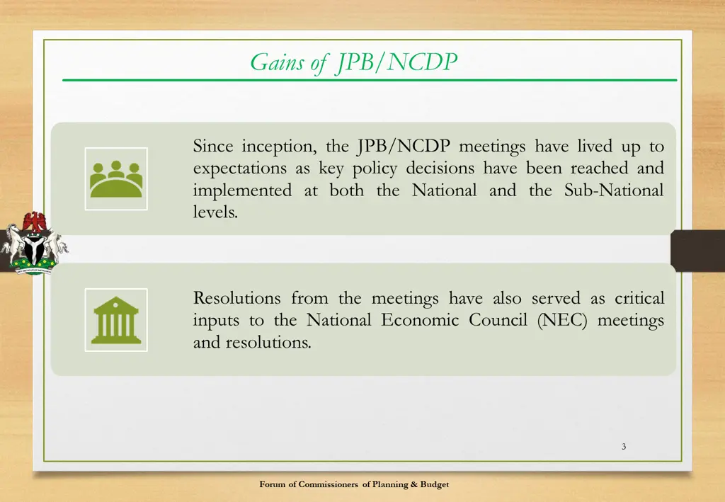 gains of jpb ncdp