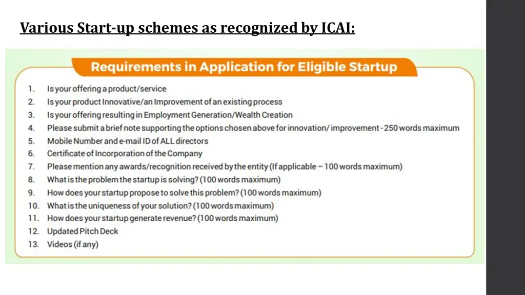various start up schemes as recognized by icai