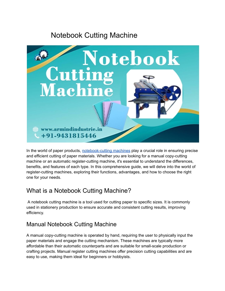 notebook cutting machine