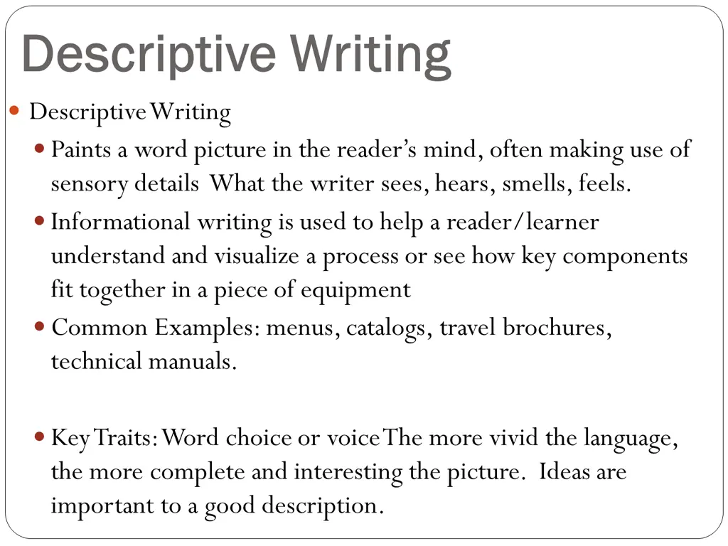 descriptive writing descriptive writing