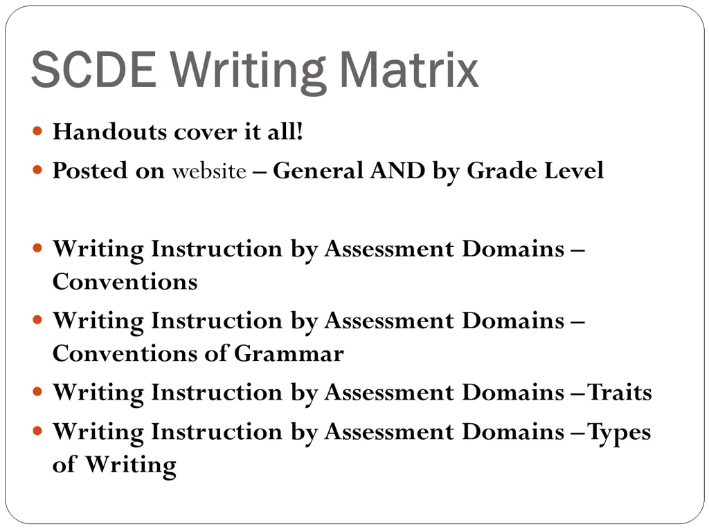 scde writing matrix scde writing matrix