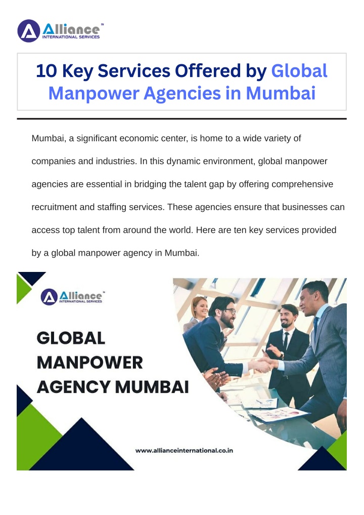 10 key services offered by global manpower