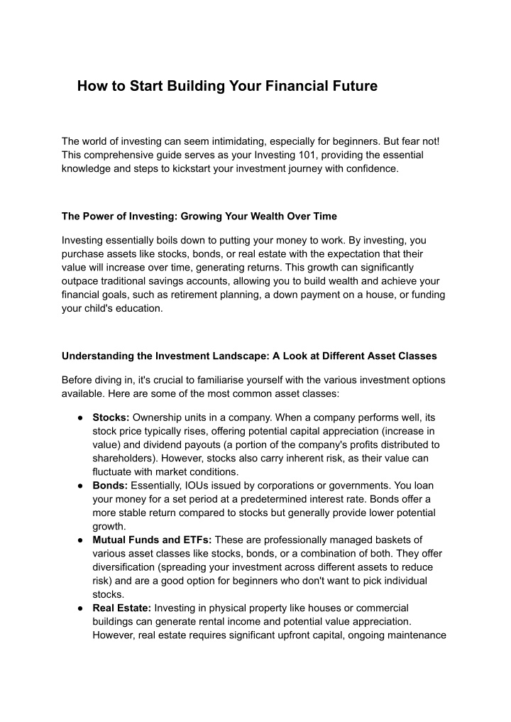 how to start building your financial future