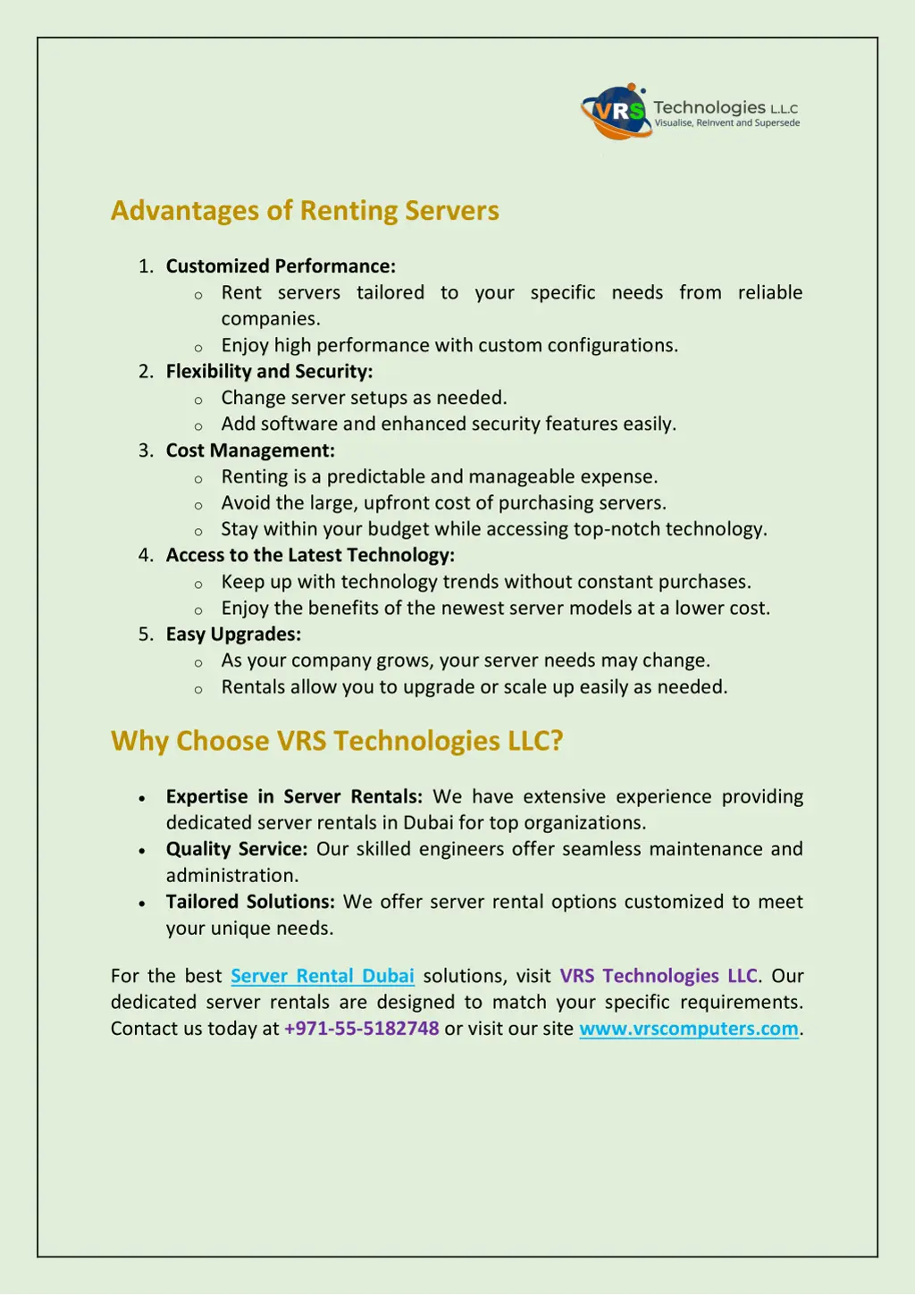 advantages of renting servers