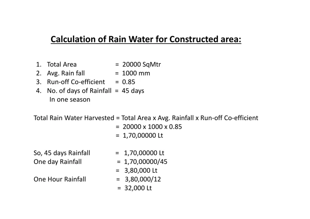 calculation of rain water for constructed area