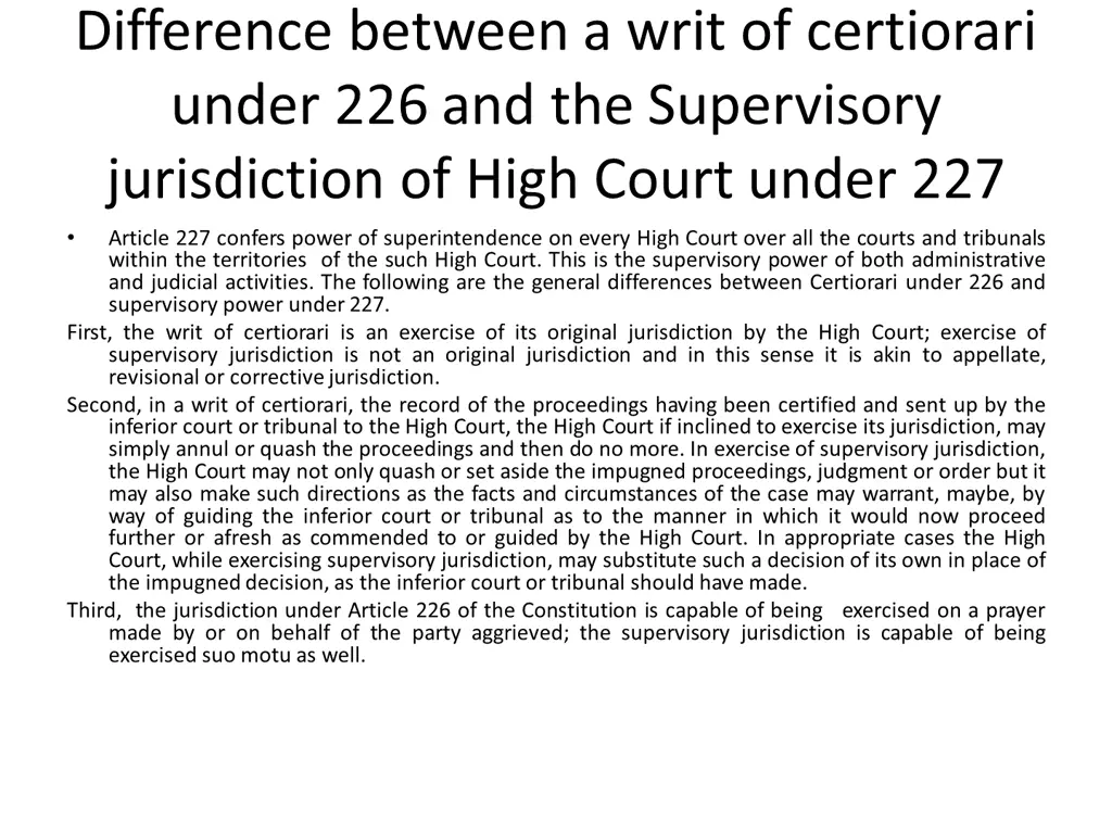 difference between a writ of certiorari under