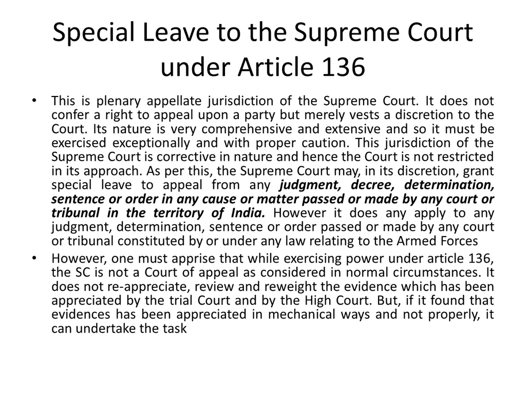 special leave to the supreme court under article