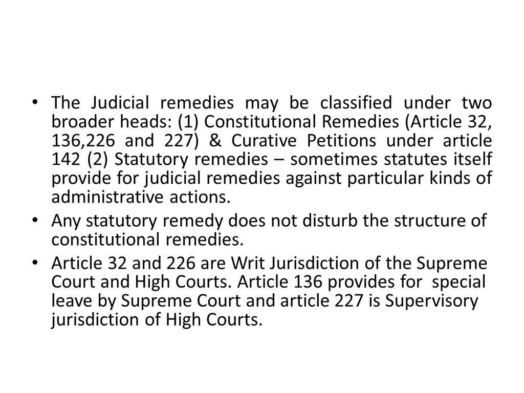 the judicial remedies may be classified under