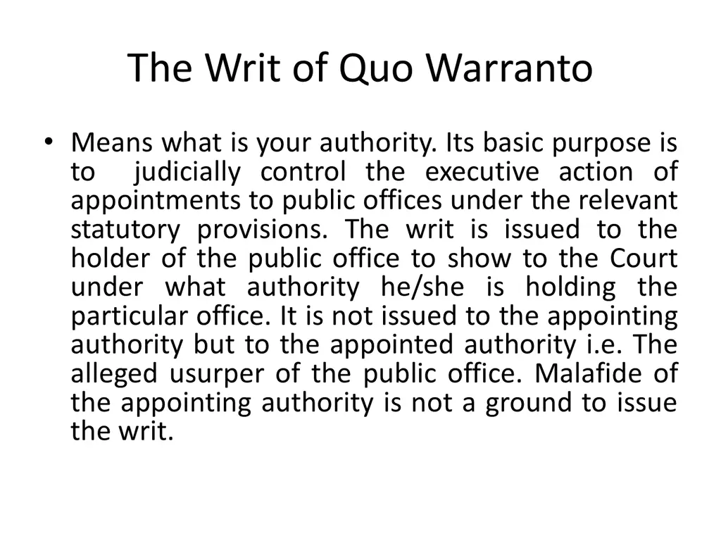 the writ of quo warranto