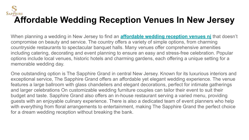 affordable wedding reception venues in new jersey