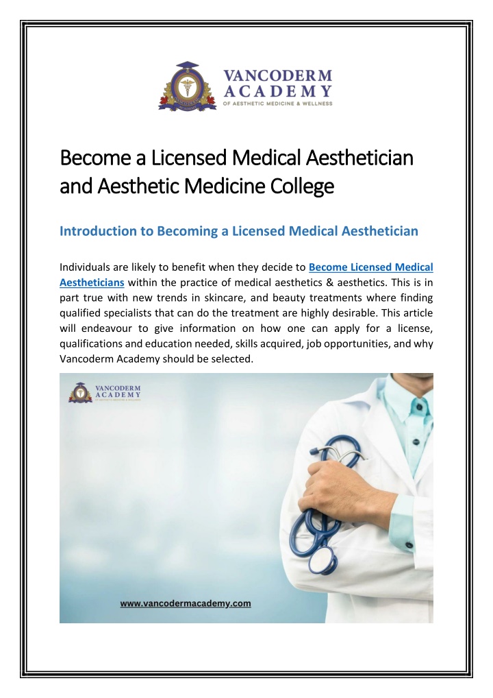 become a licensed medical aesthetician become