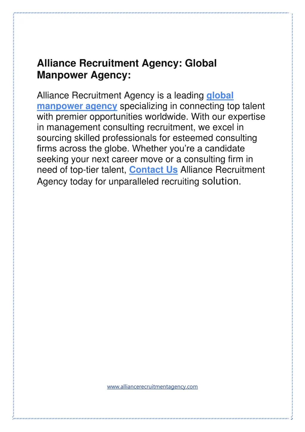 alliance recruitment agency global manpower agency