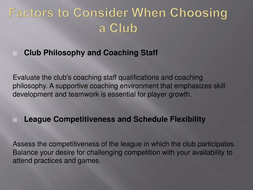 club philosophy and coaching staff