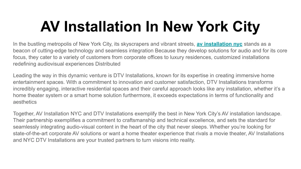 av installation in new york city