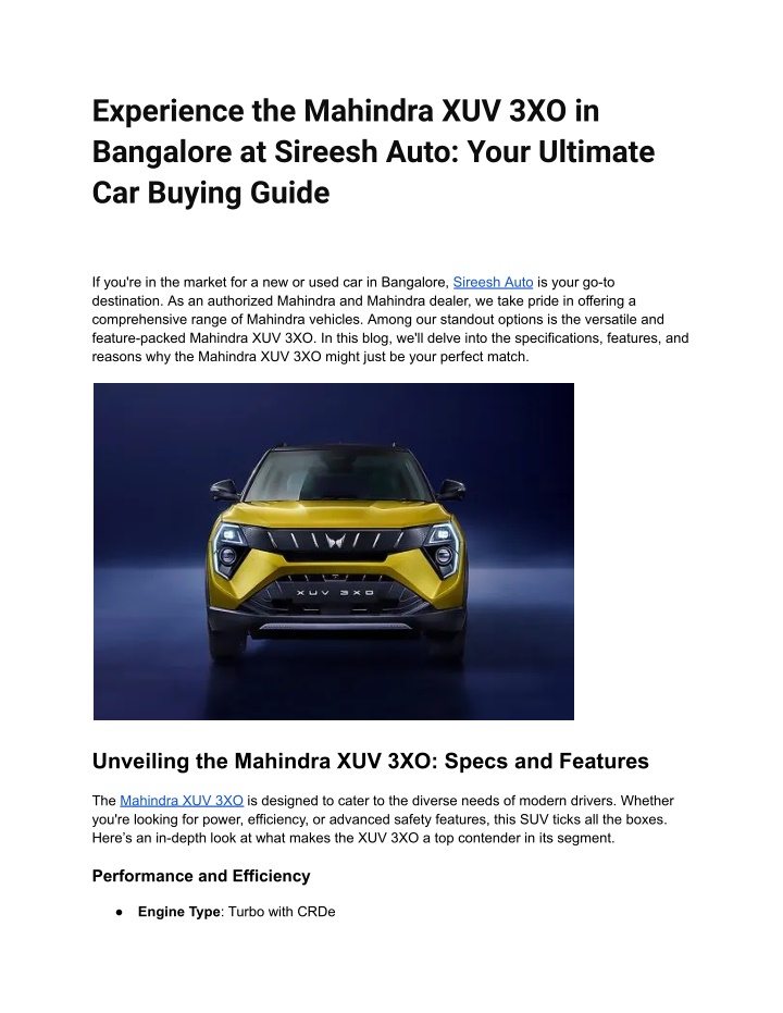 experience the mahindra xuv 3xo in bangalore