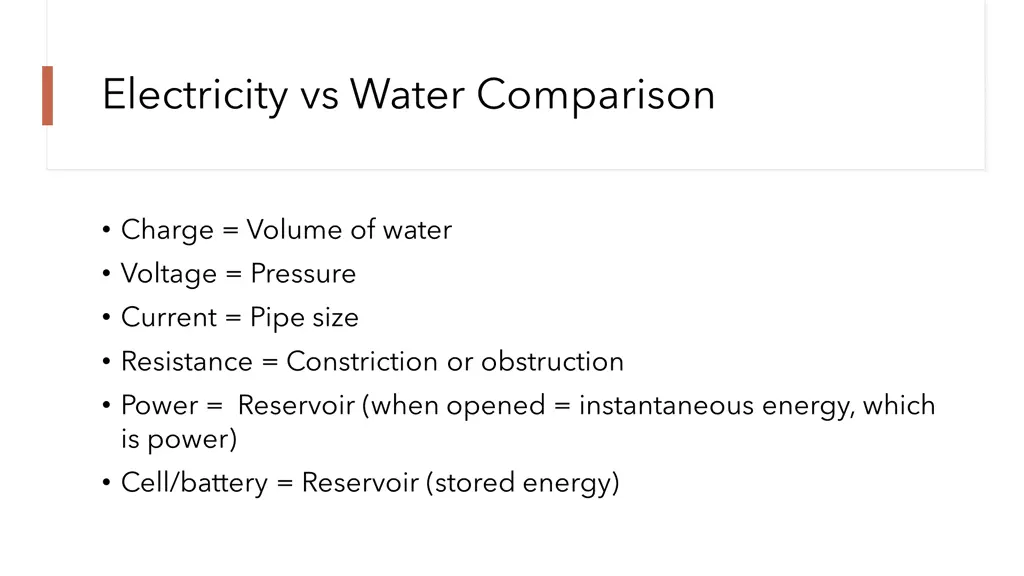 electricity vs water comparison