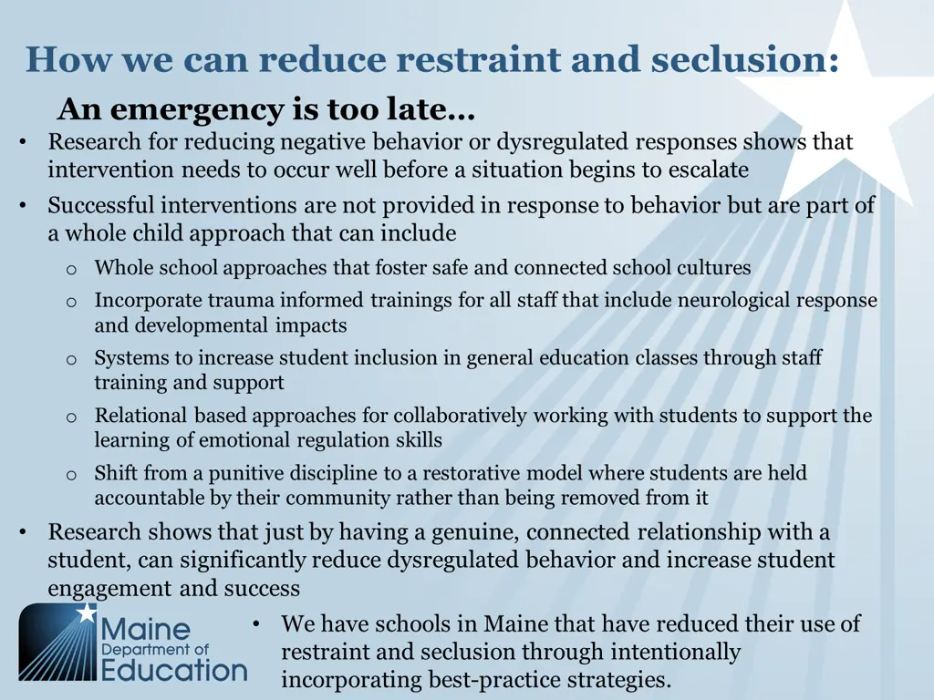 how we can reduce restraint and seclusion