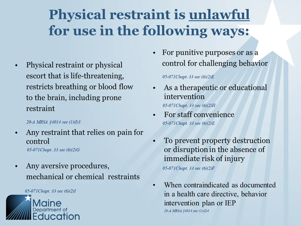 physical restraint is unlawful