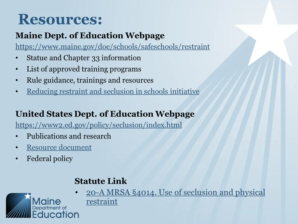 resources maine dept of education webpage https