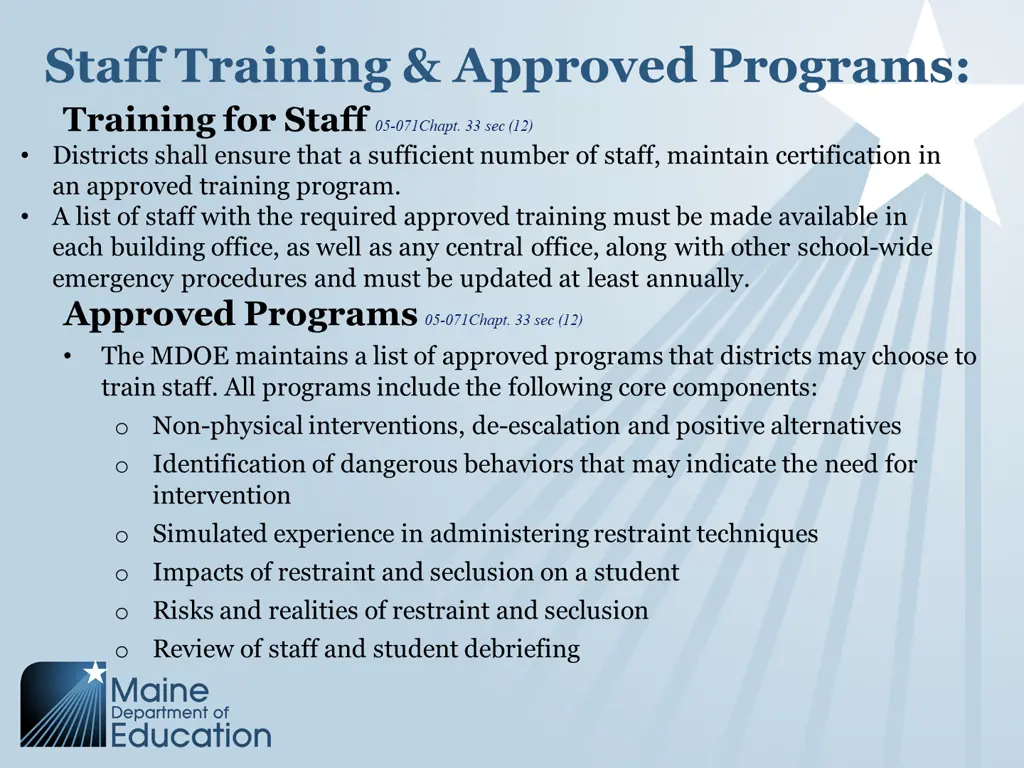 staff training approved programs training