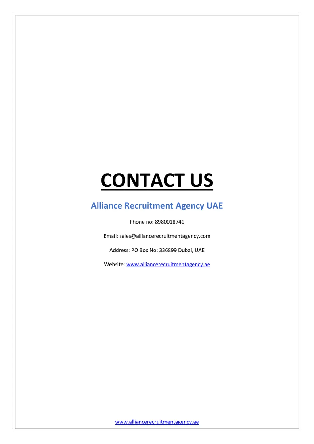 contact us alliance recruitment agency uae phone