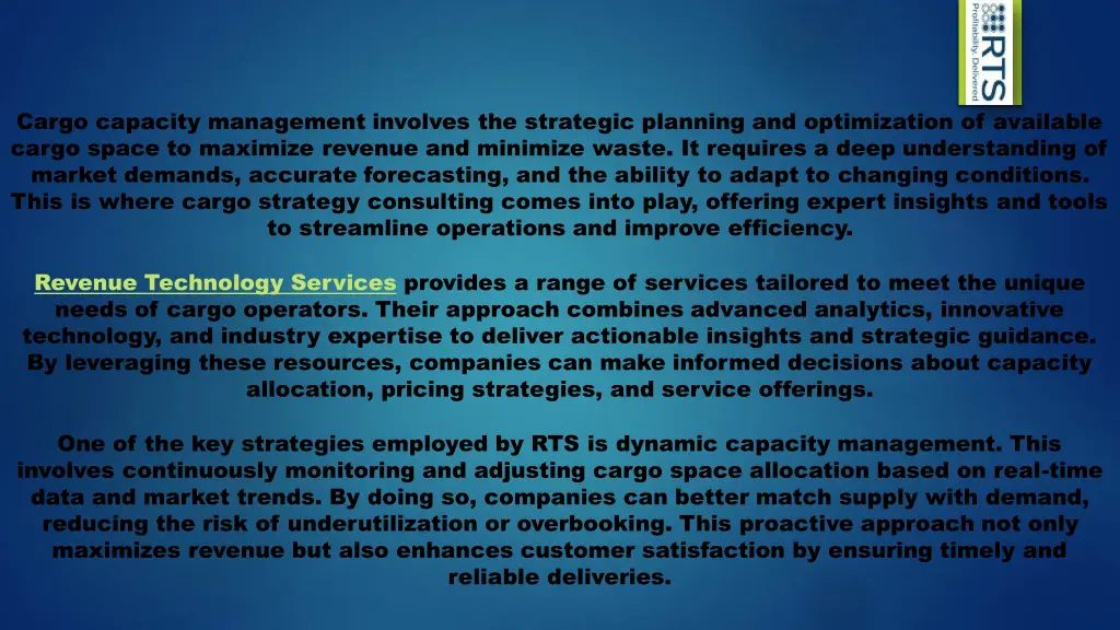 cargo capacity management involves the strategic