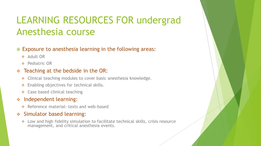 learning resources for undergrad anesthesia course