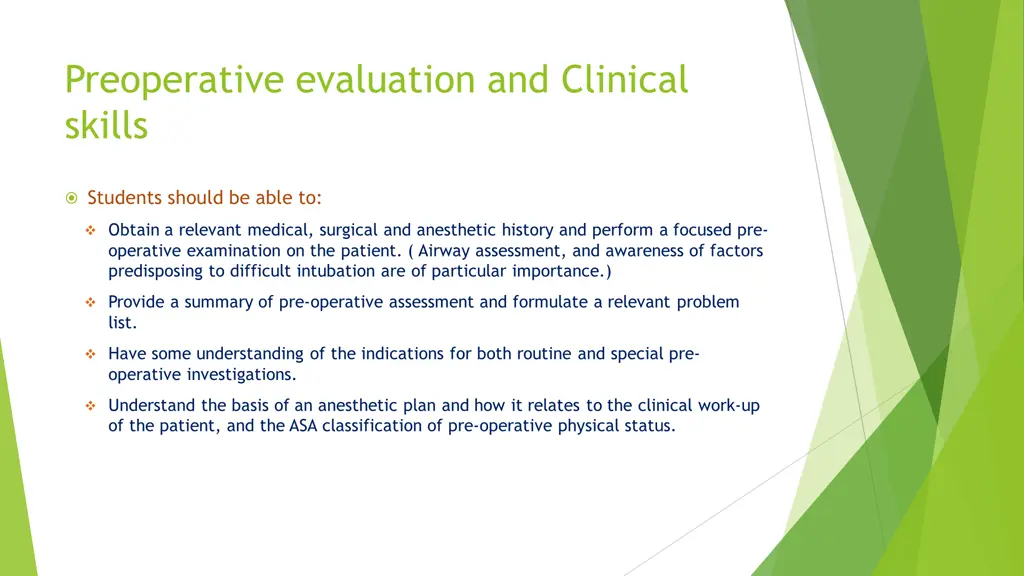 preoperative evaluation and clinical skills