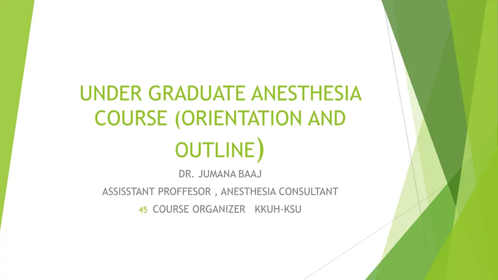 under graduate anesthesia course orientation