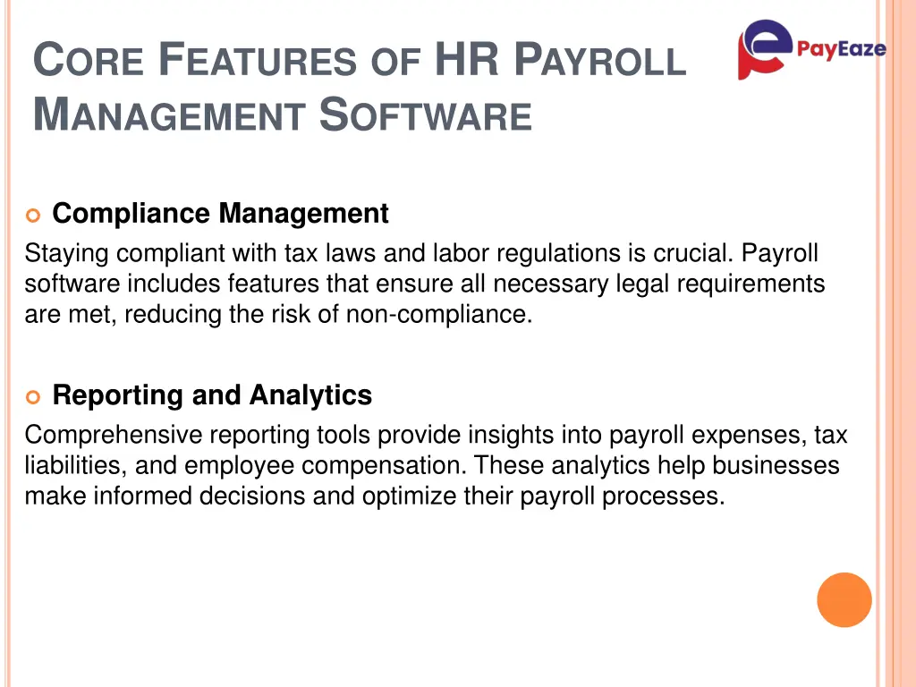 c ore f eatures of hr p ayroll m anagement 1