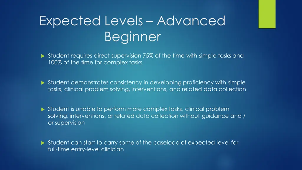 expected levels advanced beginner