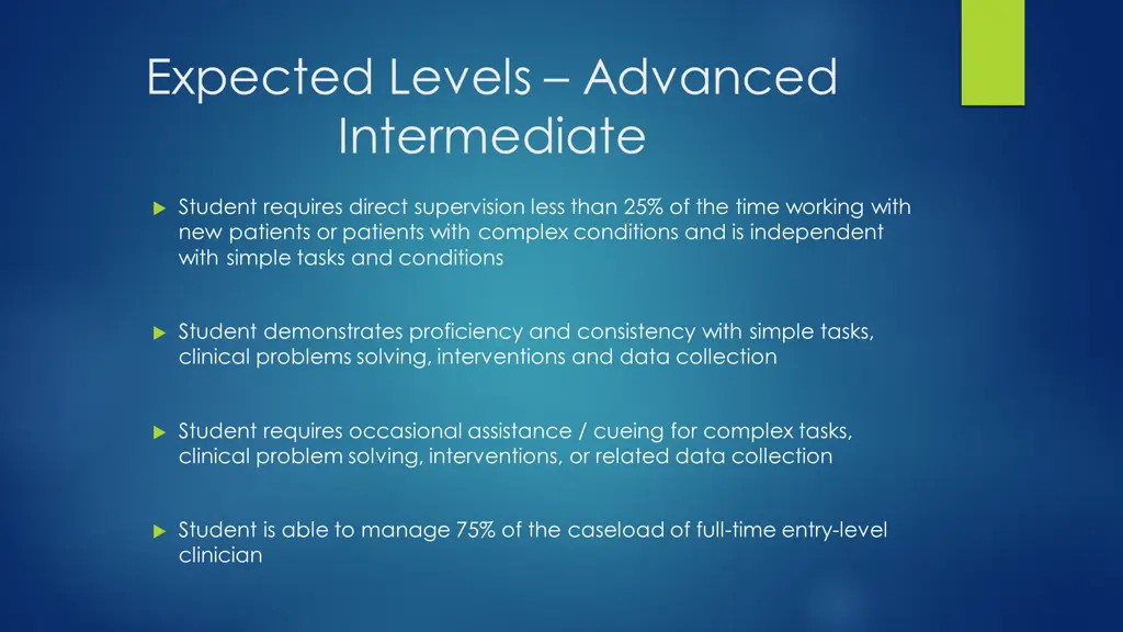 expected levels advanced intermediate