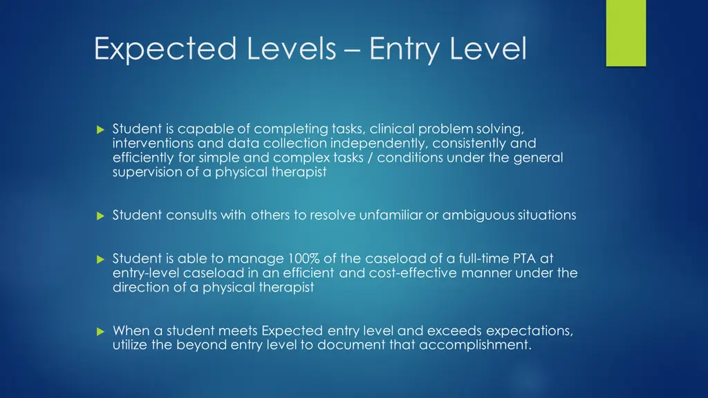 expected levels entry level