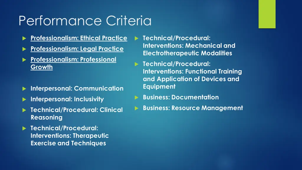 performance criteria