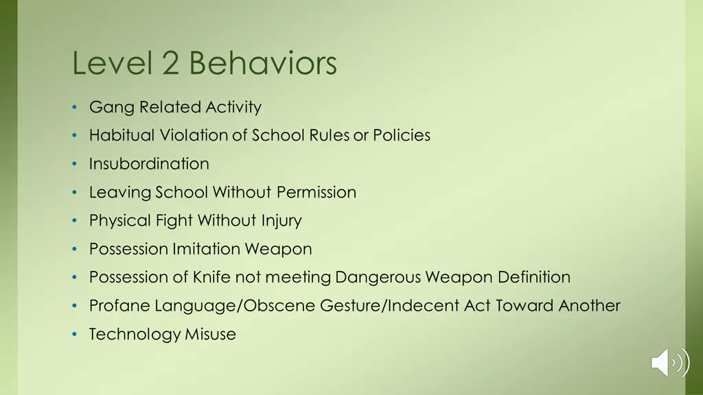 level 2 behaviors