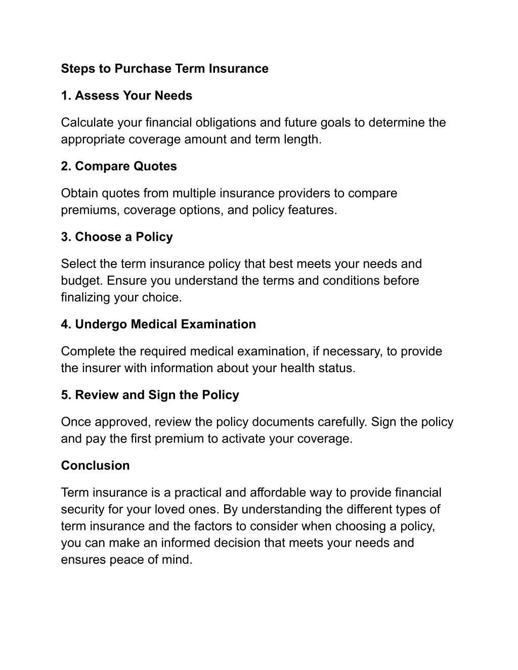 steps to purchase term insurance