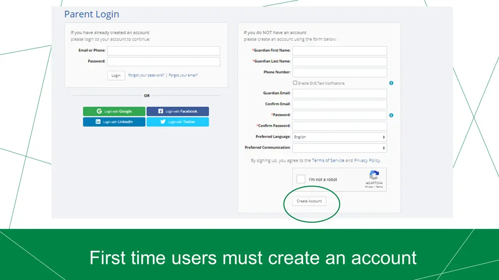 first time users must create an account